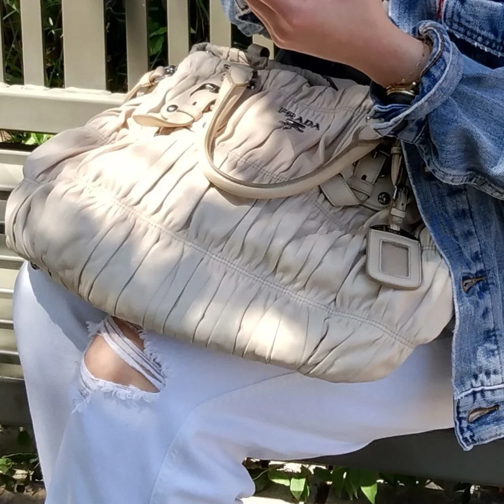 Pre-loved Prada Nappa Gaufre’ ECRU’ Satchel Two Way Bag - Picture 1 of 17